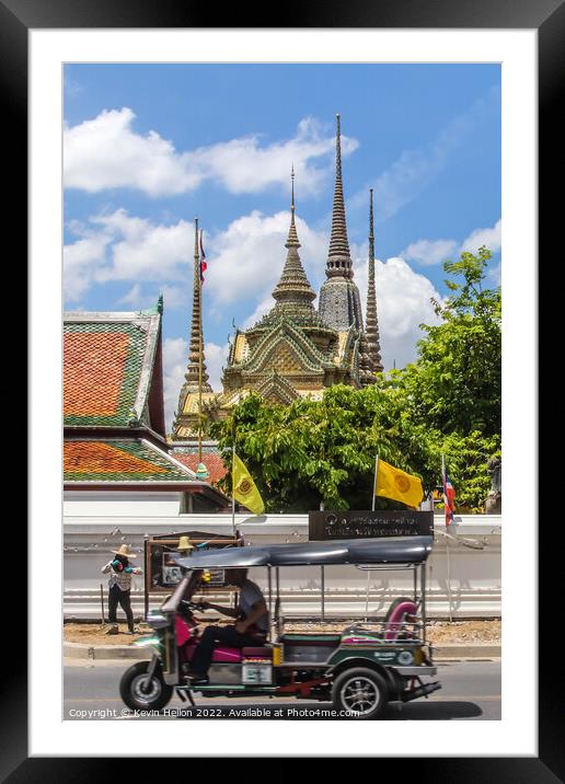 Green tuk tuk outside Wat Pho, Bangkok, Framed Mounted Print by Kevin Hellon