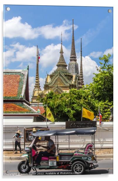 Green tuk tuk outside Wat Pho, Bangkok, Acrylic by Kevin Hellon