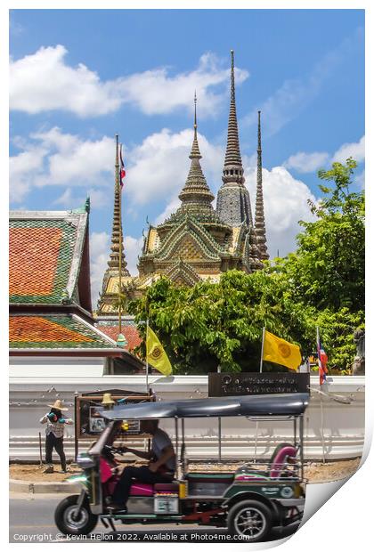 Green tuk tuk outside Wat Pho, Bangkok, Print by Kevin Hellon