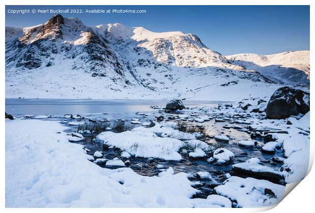 Frozen Llyn Idwal in Winter Snow Snowdonia Print by Pearl Bucknall