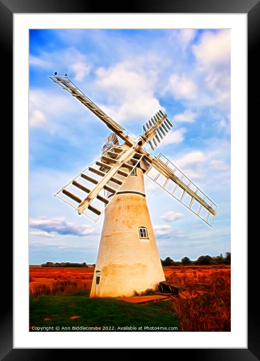 Artistic view of a Windmill in the Norfolk Broards Framed Mounted Print by Ann Biddlecombe