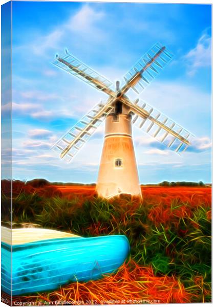 Artistic view of Windmill in the Norfolk broads Canvas Print by Ann Biddlecombe