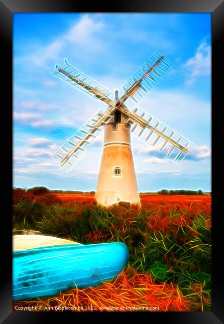 Artistic view of Windmill in the Norfolk broads Framed Print by Ann Biddlecombe