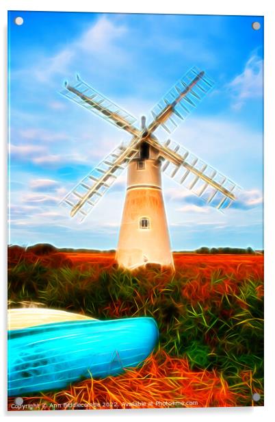 Artistic view of Windmill in the Norfolk broads Acrylic by Ann Biddlecombe