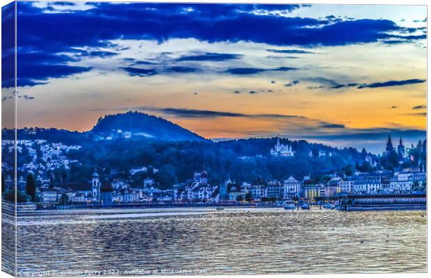 Inner Harbor Churches Bridges Buildings Lake Lucerne Switzerland Canvas Print by William Perry