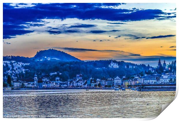 Inner Harbor Churches Bridges Buildings Lake Lucerne Switzerland Print by William Perry