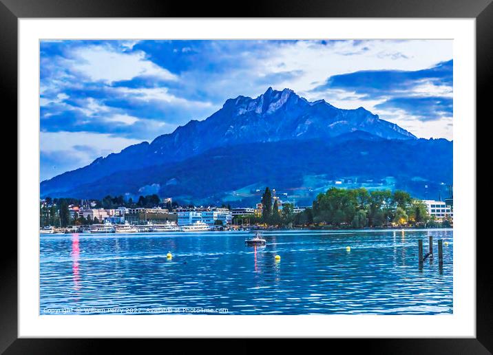 Lake Mount Pilatus Boats Lucerne Switzerland Framed Mounted Print by William Perry