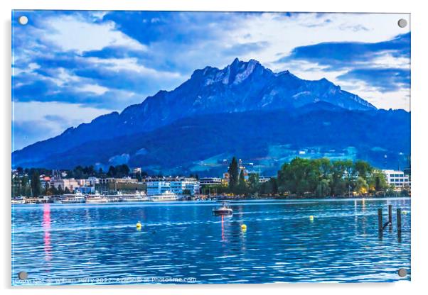 Lake Mount Pilatus Boats Lucerne Switzerland Acrylic by William Perry