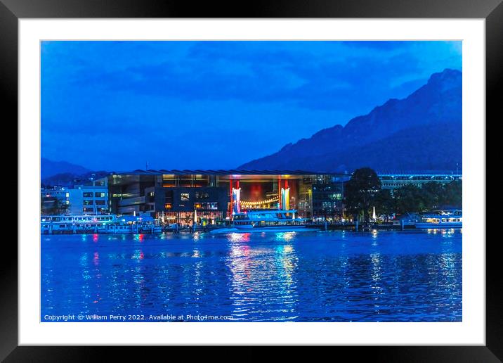 Harbor Lights Lake Mount Pilatus Yachts Lucerne Switzerland Framed Mounted Print by William Perry