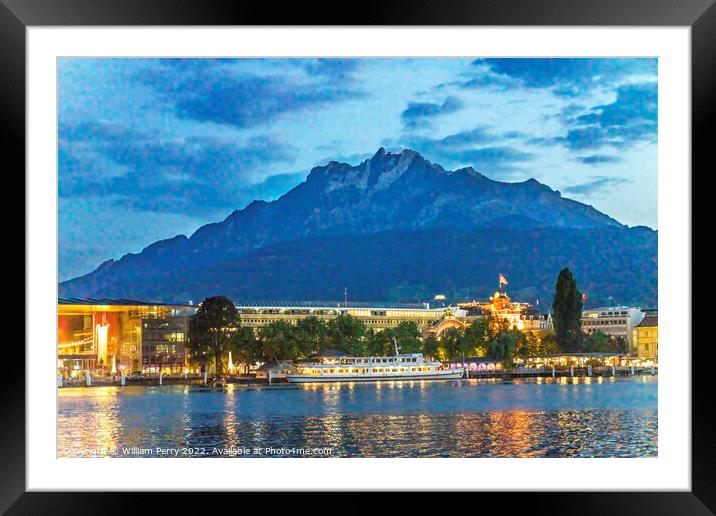 Harbor Lights Lake Mount Pilatus Yachts Lucerne Switzerland Framed Mounted Print by William Perry