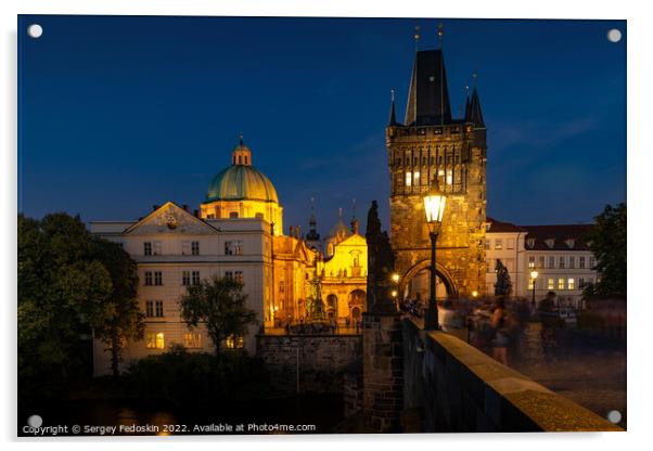 Prague, Czech Republic. Charles Bridge (Karluv Most - in czech) and Old Town Tower. Acrylic by Sergey Fedoskin
