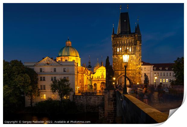 Prague, Czech Republic. Charles Bridge (Karluv Most - in czech) and Old Town Tower. Print by Sergey Fedoskin