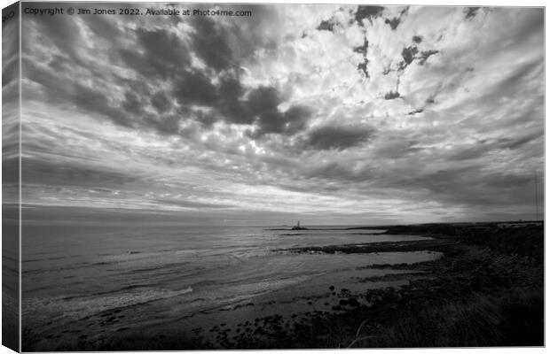 From the cliffs at Old Hartley - Monochrome Canvas Print by Jim Jones