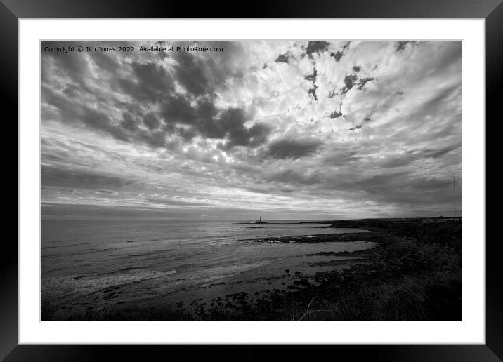 From the cliffs at Old Hartley - Monochrome Framed Mounted Print by Jim Jones
