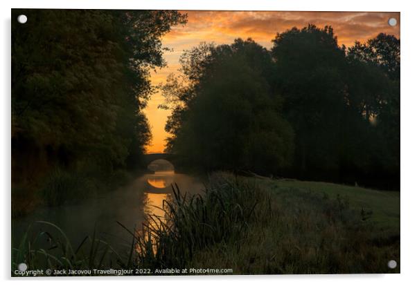 Wistow misty sunrise bridge 78 Acrylic by Jack Jacovou Travellingjour
