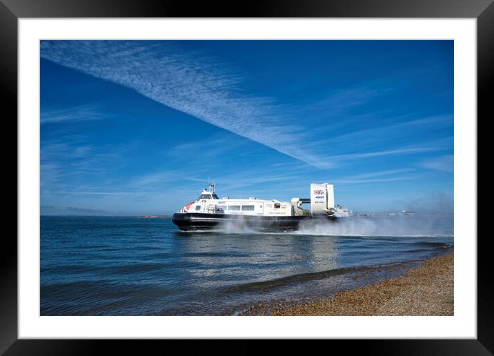 Hovercraft leaving, Southsea  Portsmouth  Framed Mounted Print by kathy white