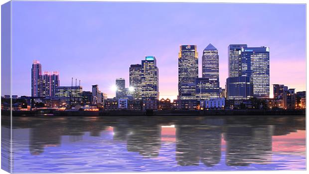 Docklands Canary Wharf sunset Canvas Print by David French