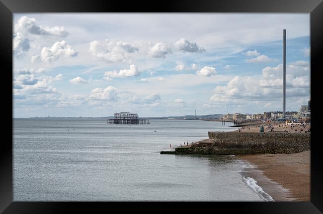 Brighton Seafront, Brighton's West Pier , and obse Framed Print by kathy white