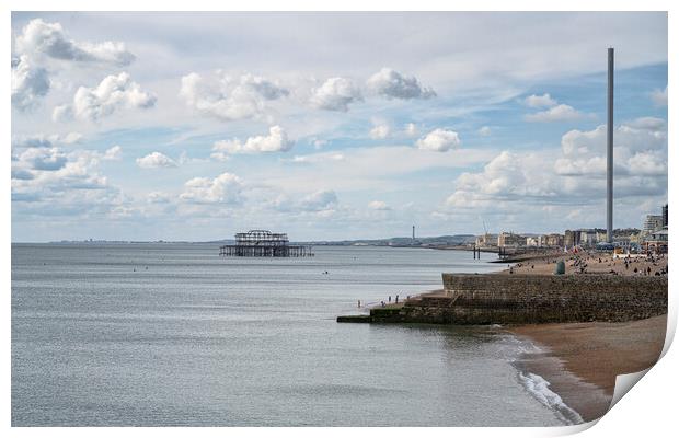 Brighton Seafront, Brighton's West Pier , and obse Print by kathy white