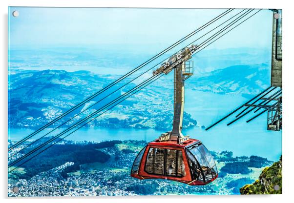 Cable Car Descending Mount Pilatus Lucerne Switzerland Acrylic by William Perry