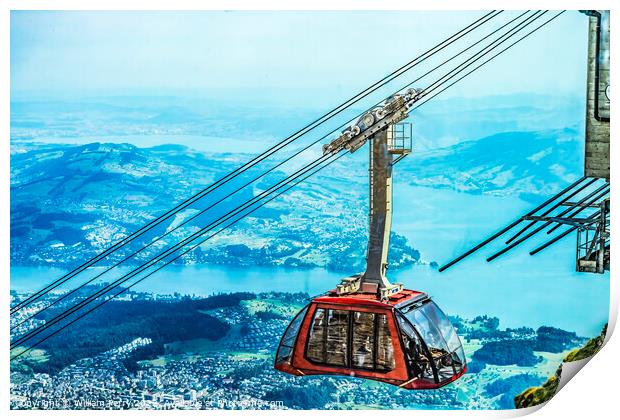 Cable Car Descending Mount Pilatus Lucerne Switzerland Print by William Perry