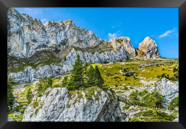 Rock Cliffs Pastures Climbing Mount Pilatus Lucerne Switzerland Framed Print by William Perry