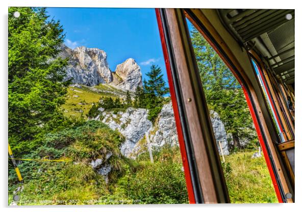 Cogwheel Rail Car Climbing Mount Pilatus Lucerne Switzerland Acrylic by William Perry