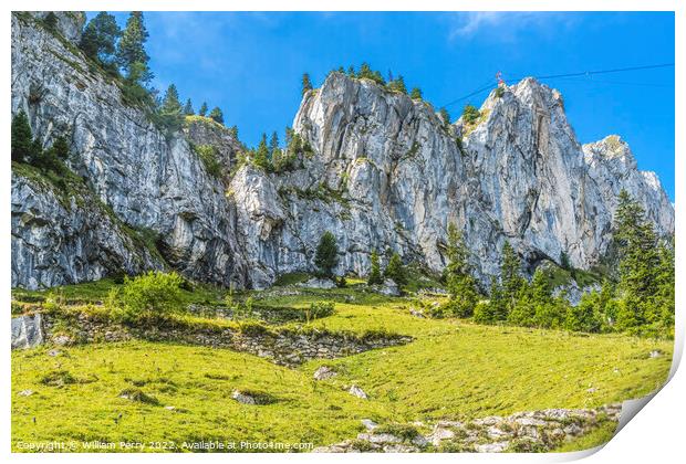 Rock Cliffs Pastures Climbing Mount Pilatus Lucerne Switzerland Print by William Perry