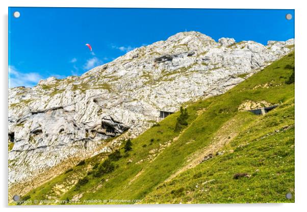 Pink Parasail Rock Cliffs Mount Pilatus Lucerne Switzerland Acrylic by William Perry