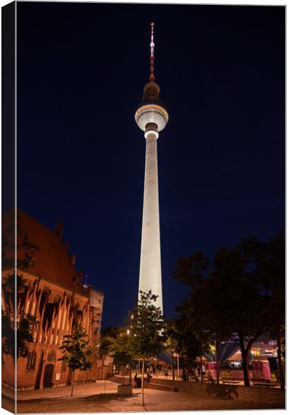 Television Tower at Night in Berlin Canvas Print by Artur Bogacki