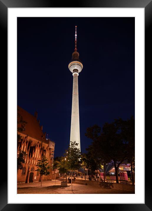 Television Tower at Night in Berlin Framed Mounted Print by Artur Bogacki