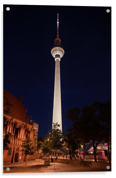 Television Tower at Night in Berlin Acrylic by Artur Bogacki
