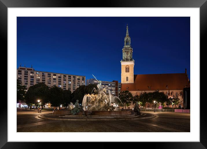 Neptune Fountain And St Mary Church In Berlin Framed Mounted Print by Artur Bogacki