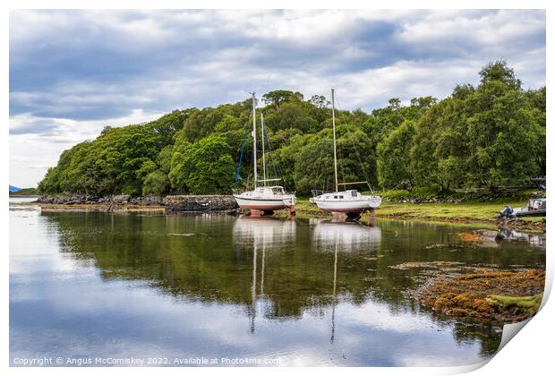 Yachts at Samalaman Bay, Ardnamurchan Print by Angus McComiskey