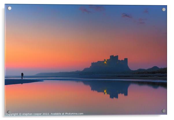  Bamburgh castle reflections Acrylic by stephen cooper