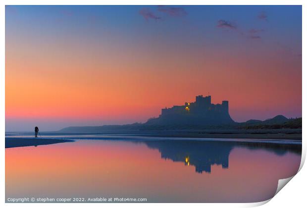  Bamburgh castle reflections Print by stephen cooper