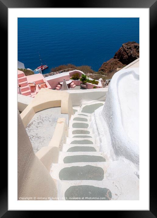 Santorini Stone Stairway Framed Mounted Print by Antony McAulay
