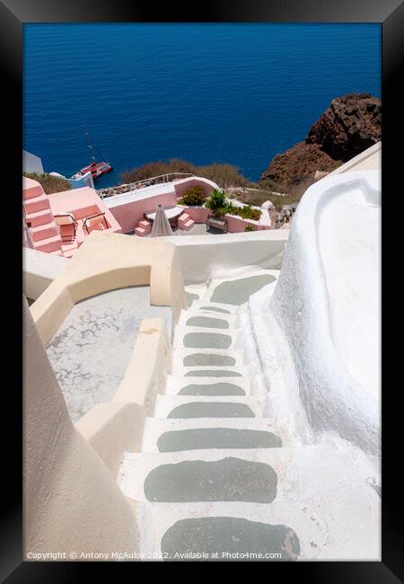 Santorini Stone Stairway Framed Print by Antony McAulay