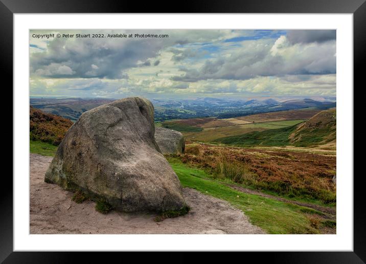 Hill walking on Higger Tor in the Peak Distrct of the Derbyshire Dales Framed Mounted Print by Peter Stuart