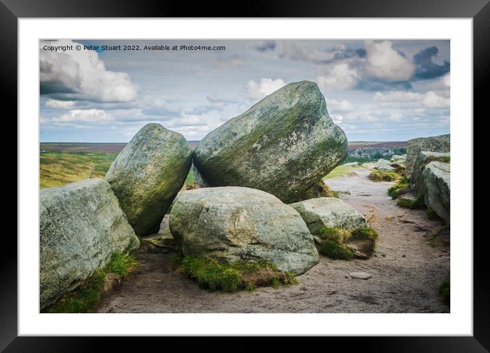 Hill walking on Higger Tor in the Peak Distrct of the Derbyshire Dales Framed Mounted Print by Peter Stuart