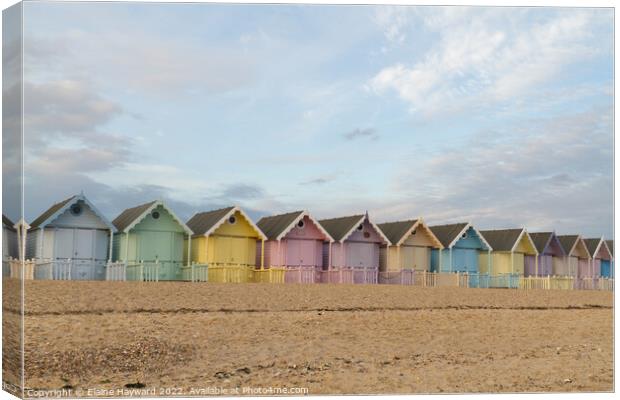 Mersea Island beach huts Canvas Print by Elaine Hayward