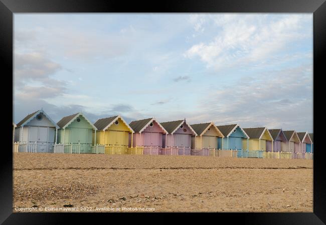 Mersea Island beach huts Framed Print by Elaine Hayward