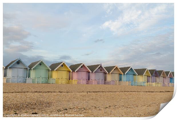 Mersea Island beach huts Print by Elaine Hayward