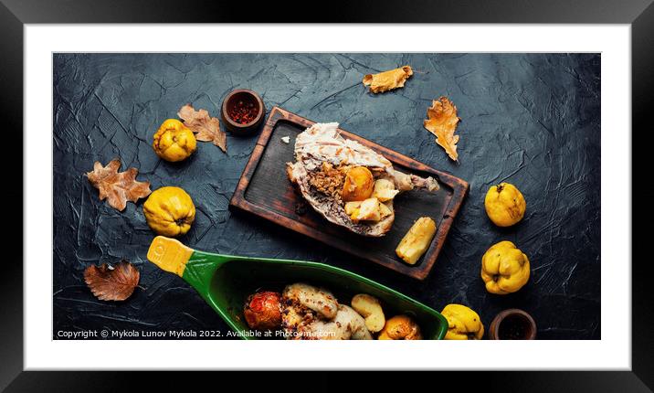 Delicious homemade chicken with quince Framed Mounted Print by Mykola Lunov Mykola