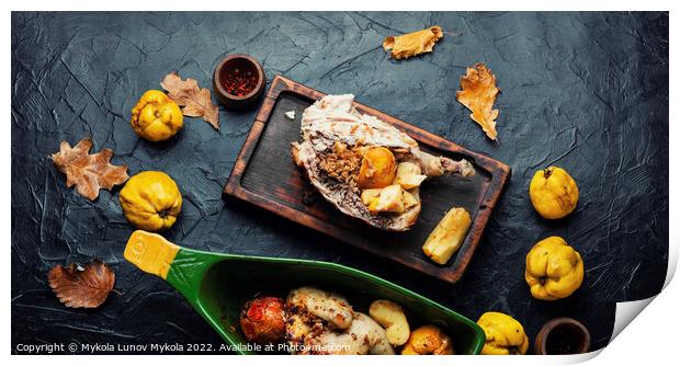 Delicious homemade chicken with quince Print by Mykola Lunov Mykola