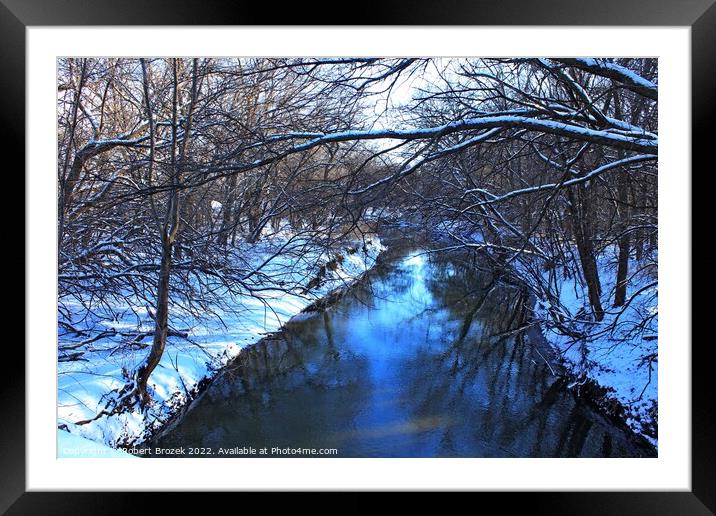Snowy creek with water and trees Framed Mounted Print by Robert Brozek