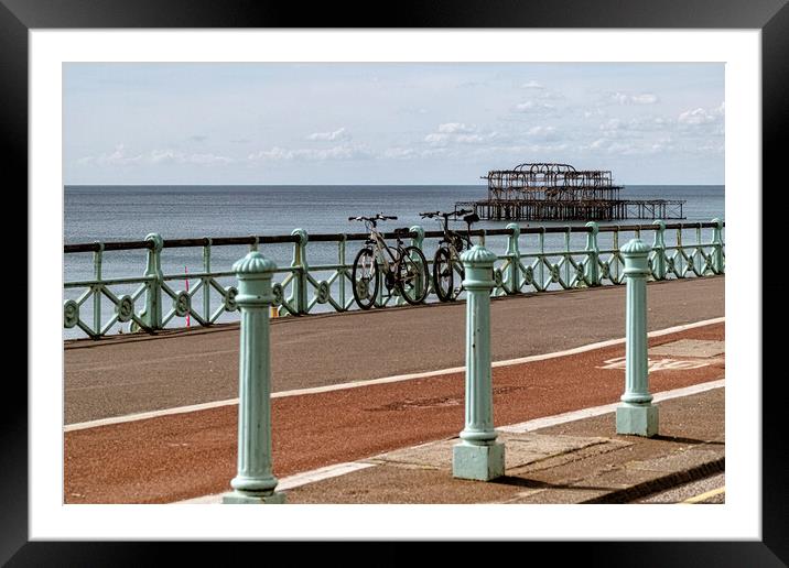 Brighton Seafront, Old Pier, with  Bicycles Framed Mounted Print by kathy white