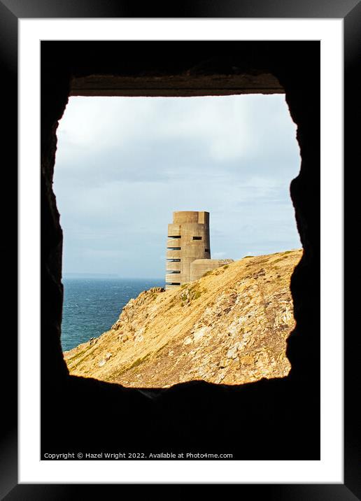 German coastal tower through a bunker at Grosnez p Framed Mounted Print by Hazel Wright