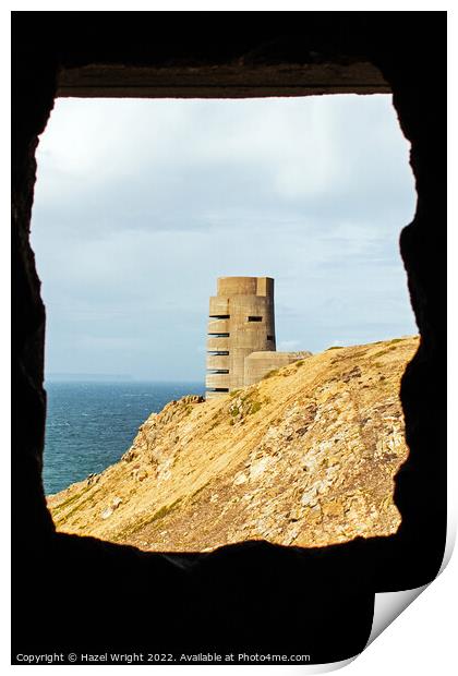German coastal tower through a bunker at Grosnez p Print by Hazel Wright