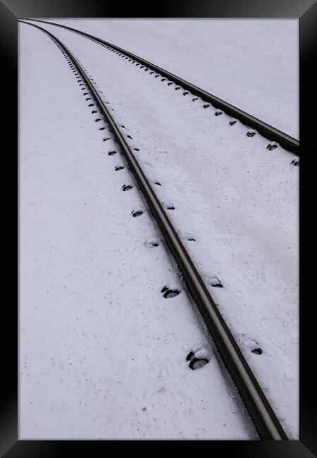 Railway Tracks In Snow Framed Print by Artur Bogacki